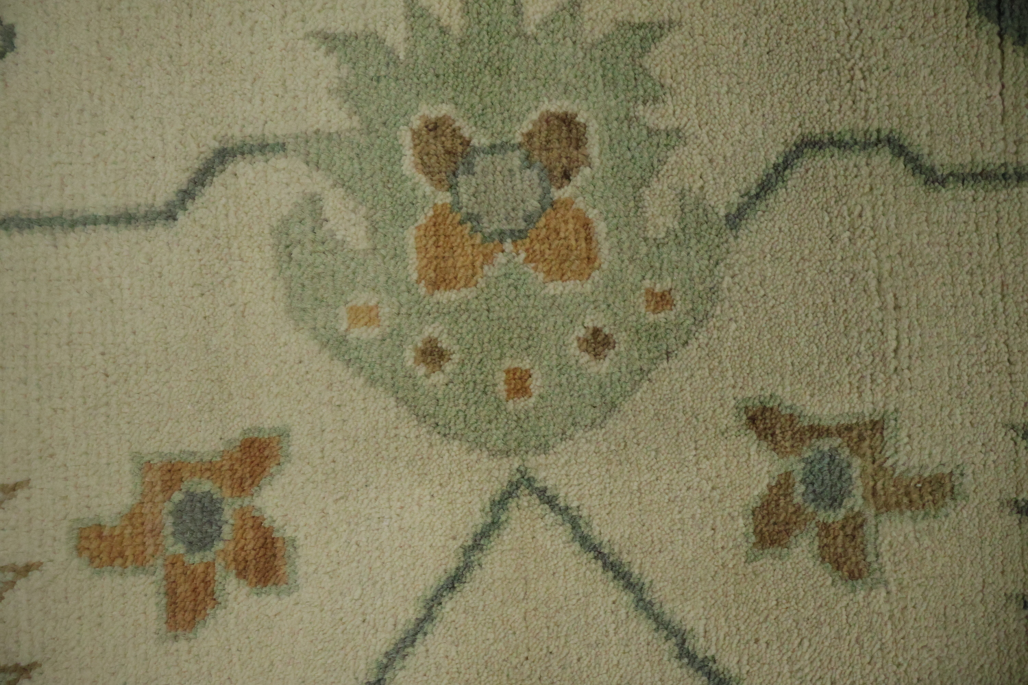 Traditional 9x12 Oushak Hand-Knotted Wool Rug in Ivory & Green