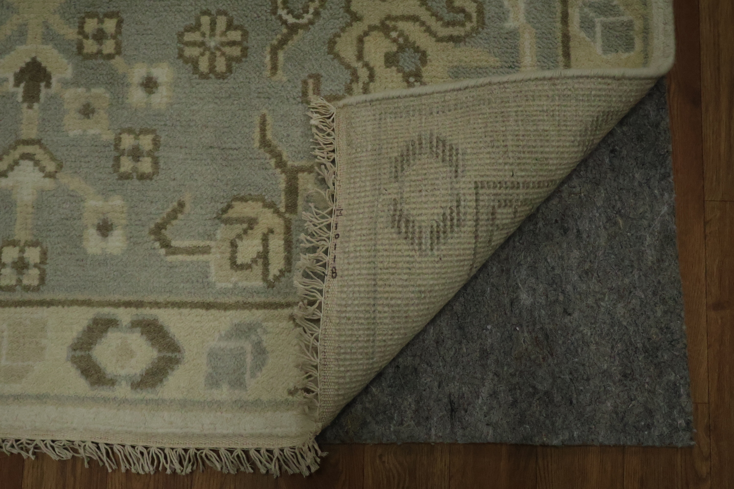 All-Over Ivory and Grey Border 9x12 Oushak Hand-Knotted Wool Rug