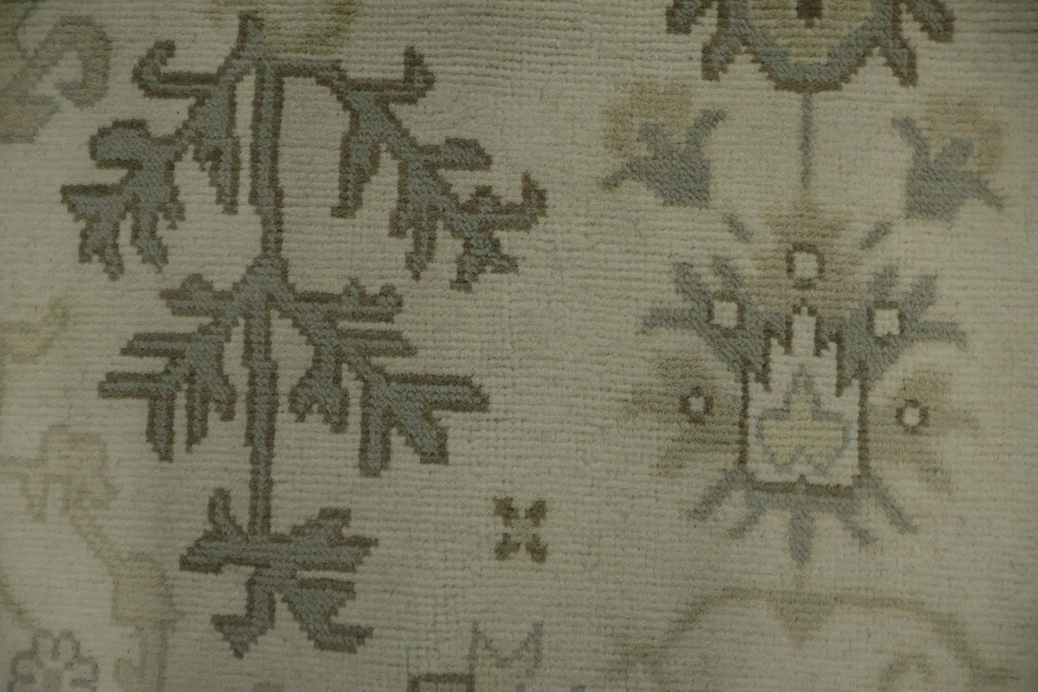 All-Over Ivory and Grey Border 9x12 Oushak Hand-Knotted Wool Rug