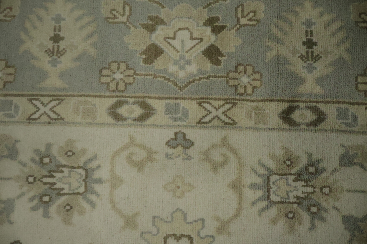 All-Over Ivory and Grey Border 9x12 Oushak Hand-Knotted Wool Rug
