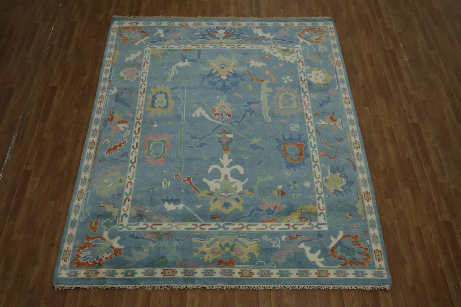 Traditional Oushak Blue Hand-Made Wool Rug 8x10