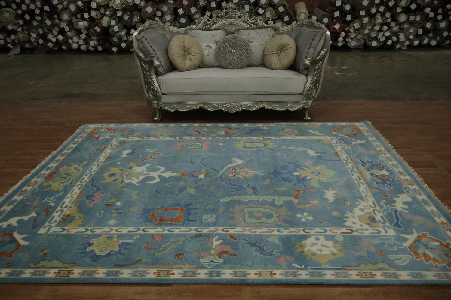 Traditional Oushak Blue Hand-Made Wool Rug 8x10