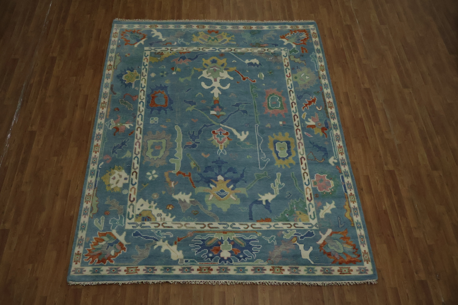 Traditional Oushak Blue Hand-Made Wool Rug 8x10
