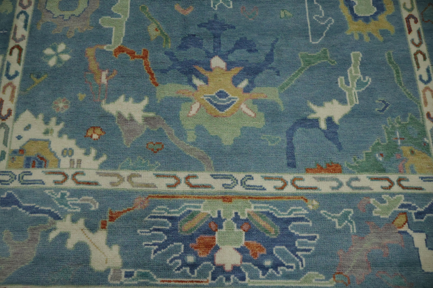 Traditional Oushak Blue Hand-Made Wool Rug 8x10