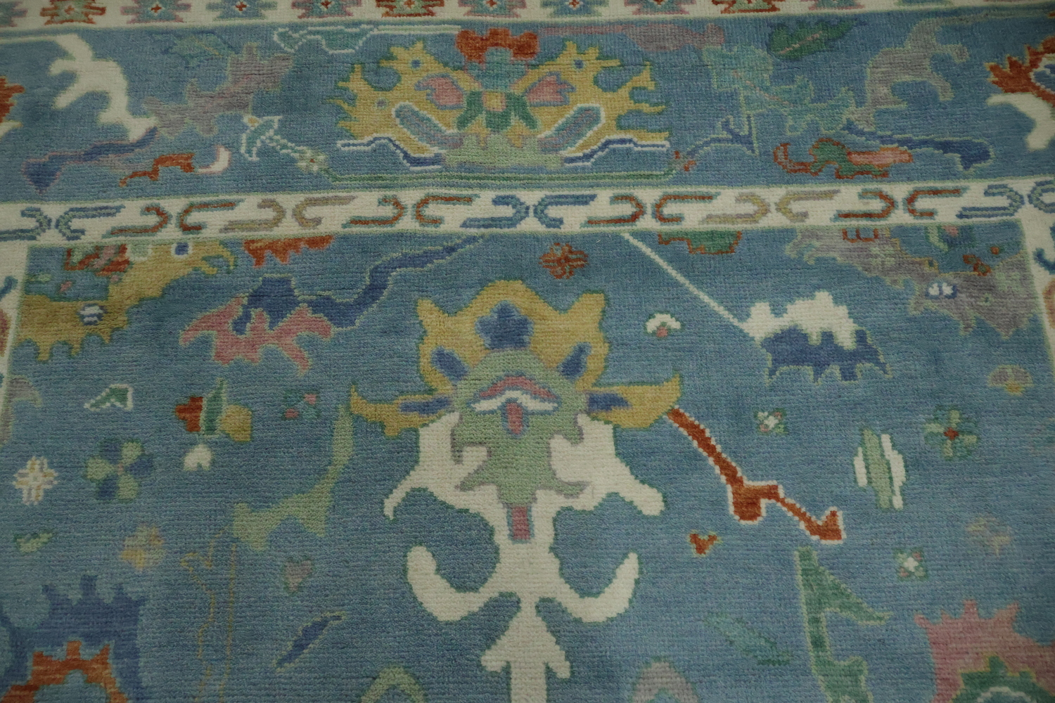 Traditional Oushak Blue Hand-Made Wool Rug 8x10