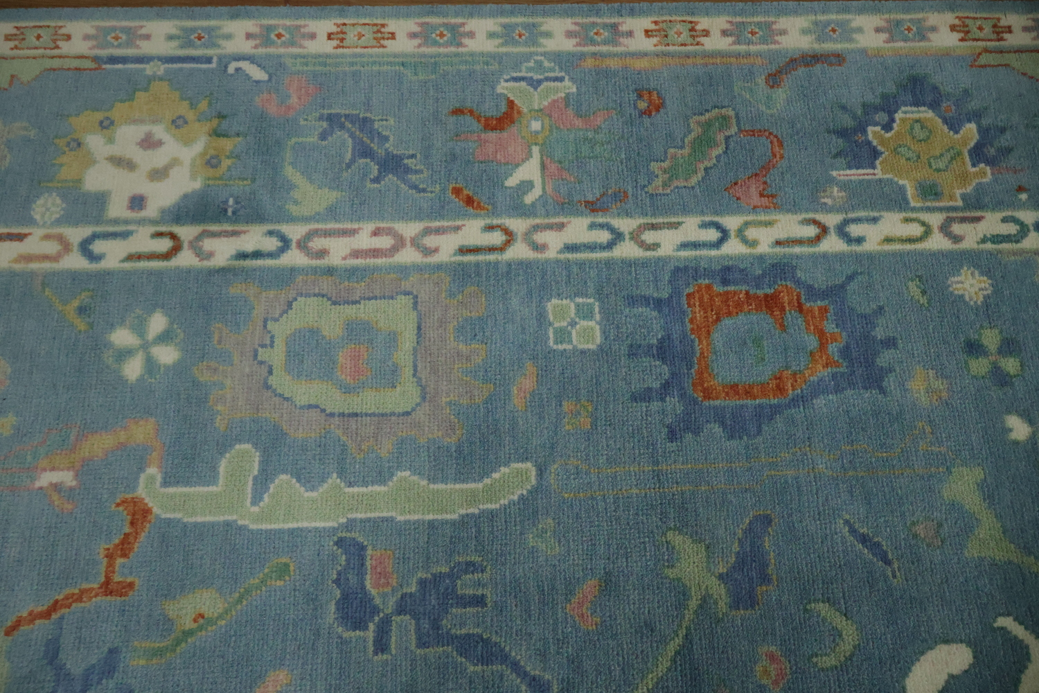Traditional Oushak Blue Hand-Made Wool Rug 8x10