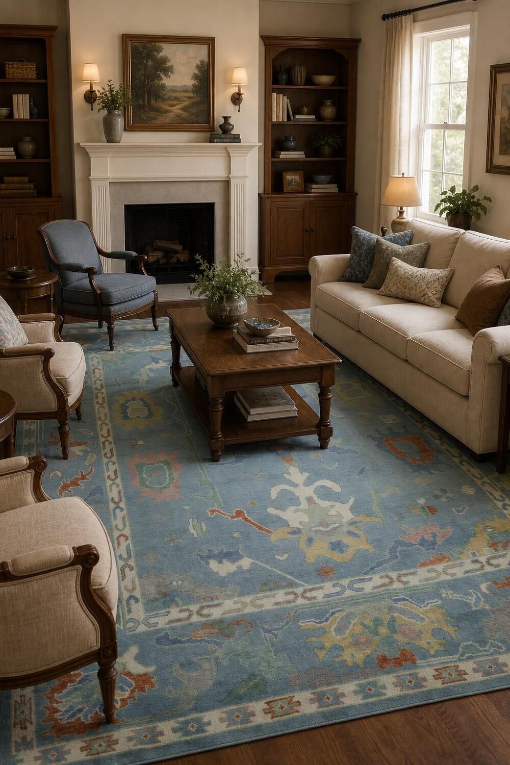 Traditional Oushak Blue Hand-Made Wool Rug 8x10