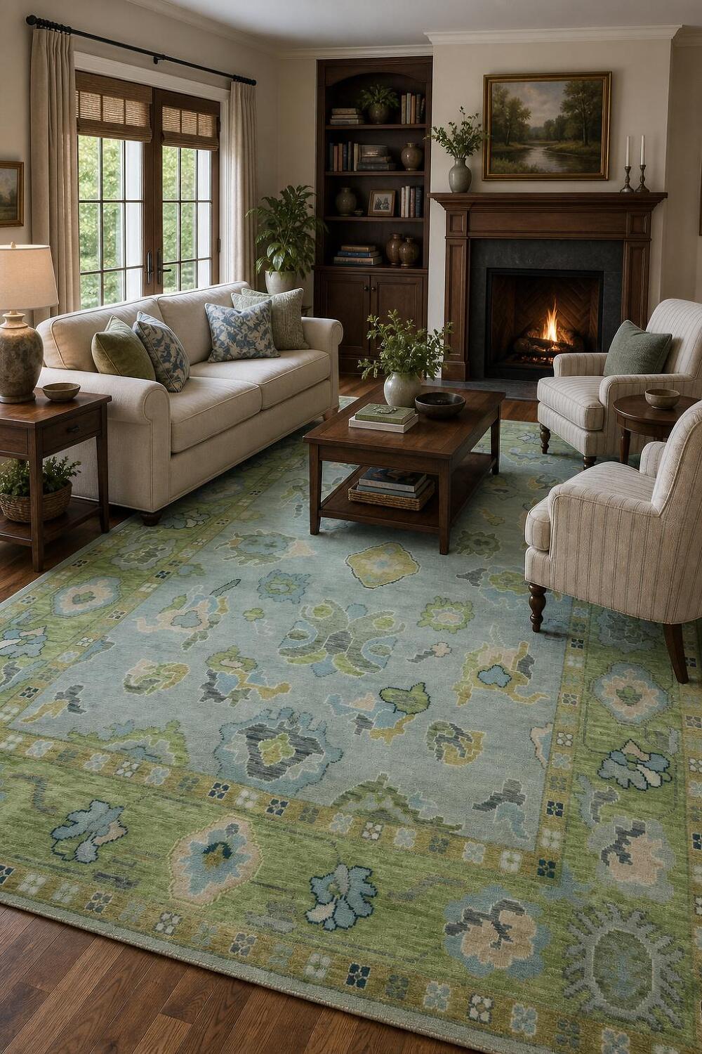 8x10 Blue/Green Traditional Living Room Area Rug