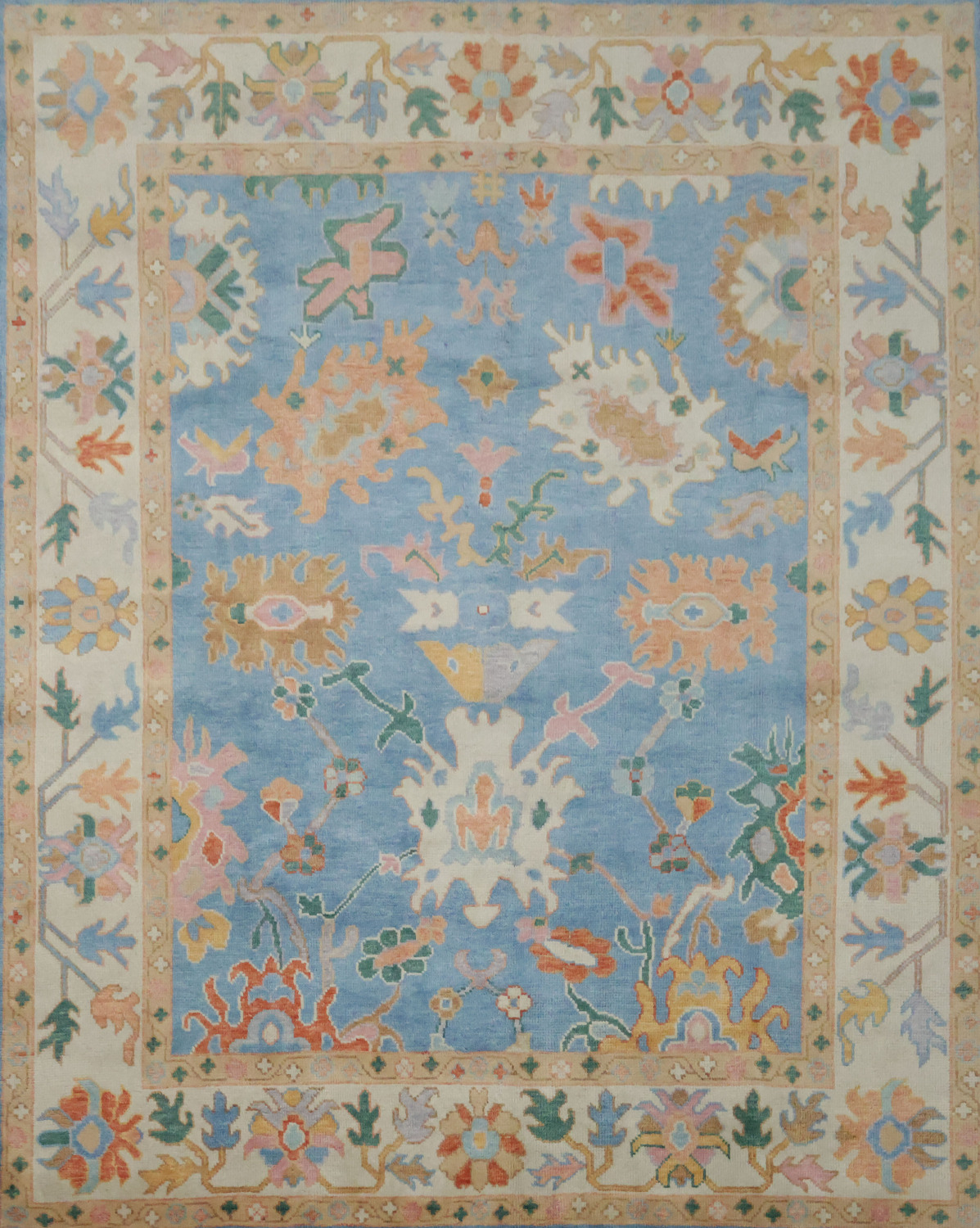 Blue and Ivory All-Over Oushak Turkish Wool Area Rug 8x10
