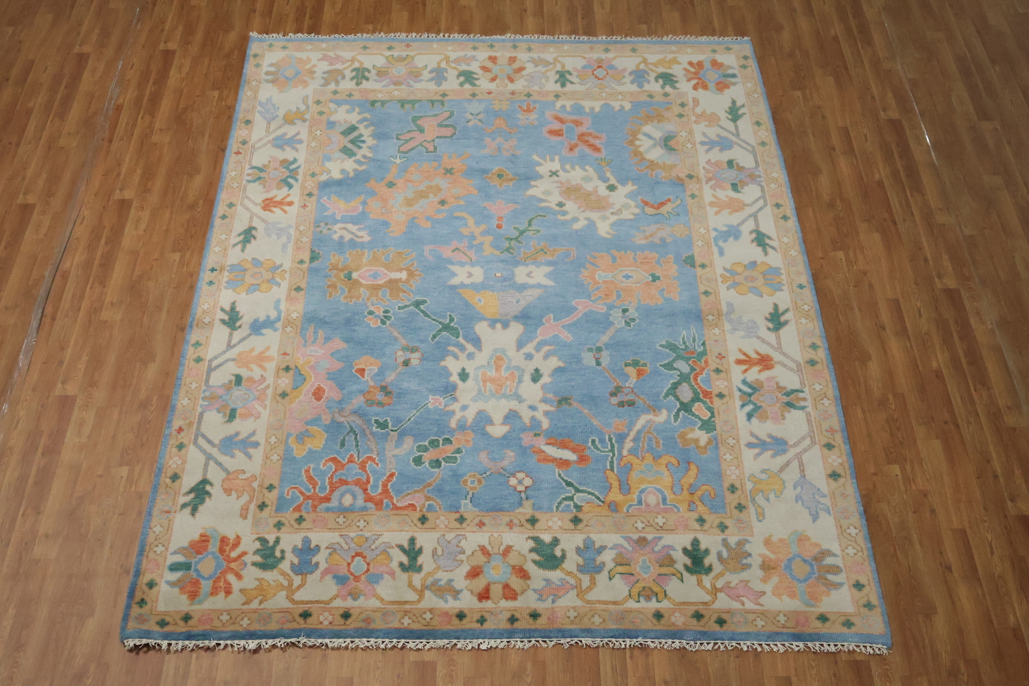 Blue and Ivory All-Over Oushak Turkish Wool Area Rug 8x10