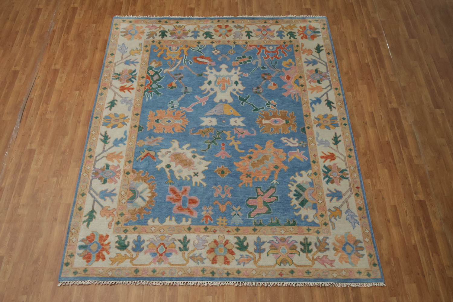 Blue and Ivory All-Over Oushak Turkish Wool Area Rug 8x10