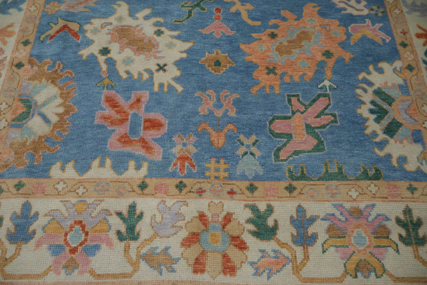 Blue and Ivory All-Over Oushak Turkish Wool Area Rug 8x10