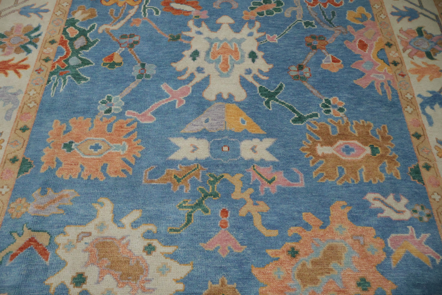 Blue and Ivory All-Over Oushak Turkish Wool Area Rug 8x10