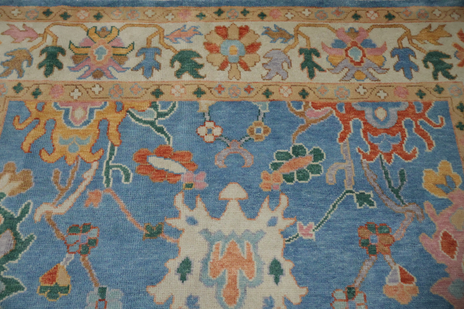 Blue and Ivory All-Over Oushak Turkish Wool Area Rug 8x10