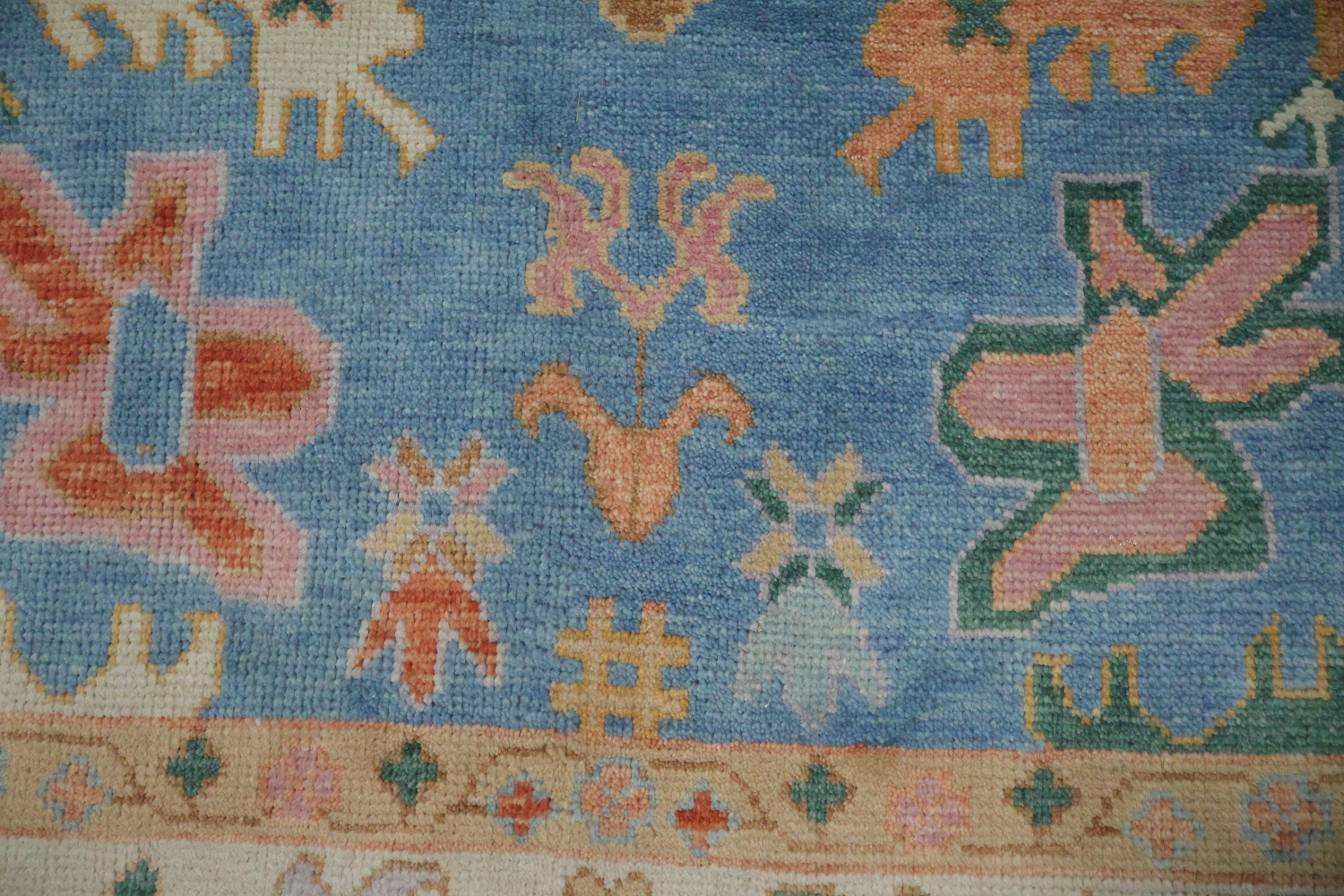 Blue and Ivory All-Over Oushak Turkish Wool Area Rug 8x10