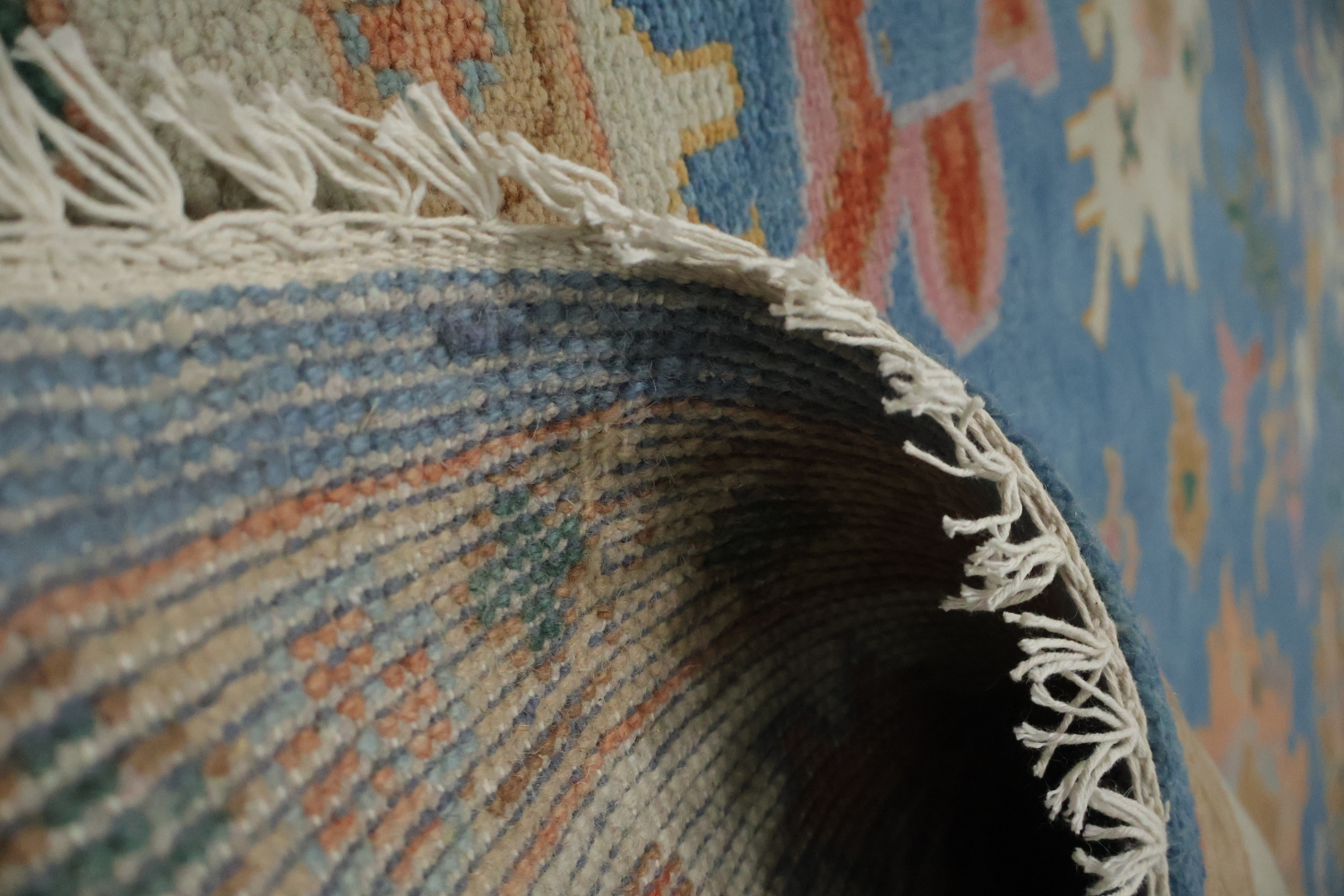 Blue and Ivory All-Over Oushak Turkish Wool Area Rug 8x10