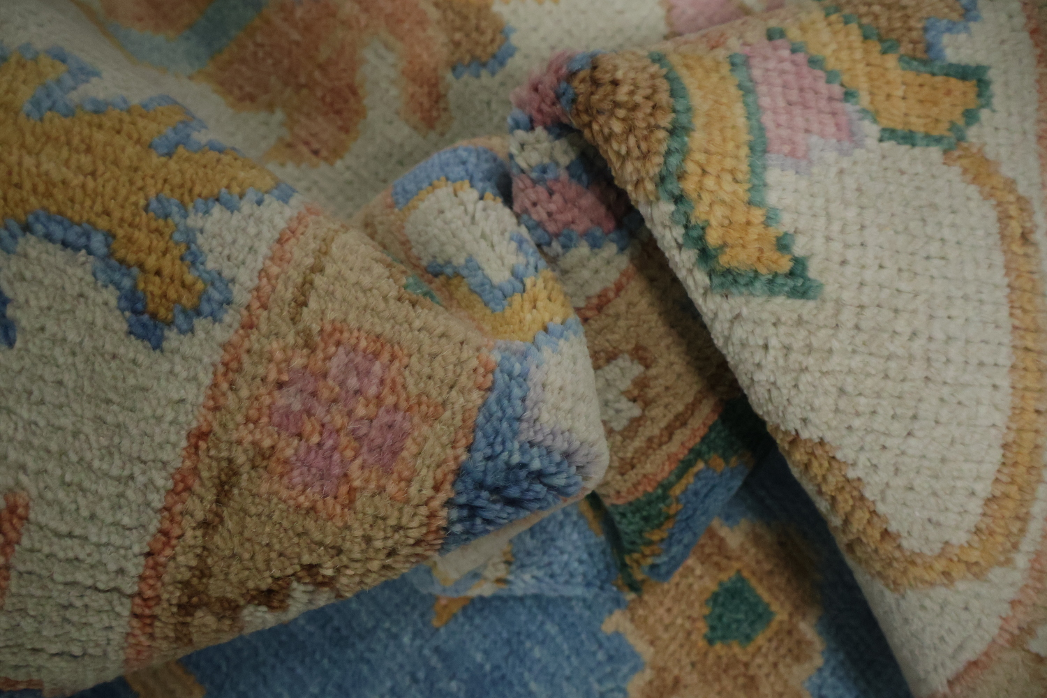Blue and Ivory All-Over Oushak Turkish Wool Area Rug 8x10