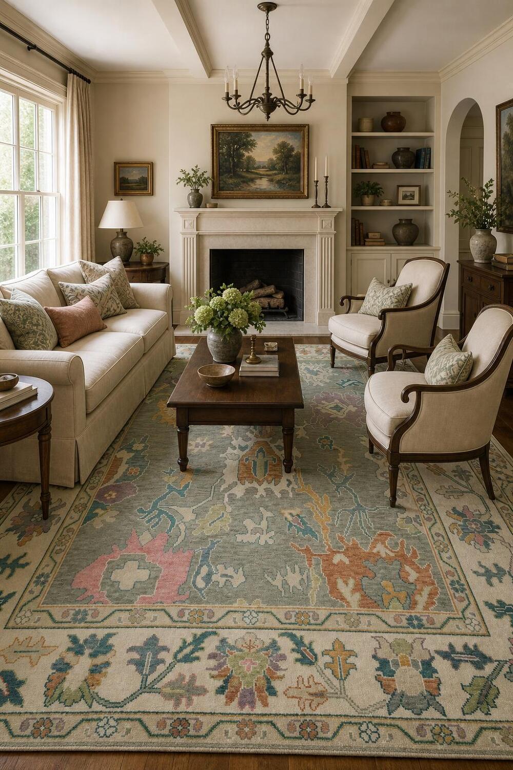 Traditional 9x12 Oushak Hand-Knotted Area Rug - Gray/Ivory Wool