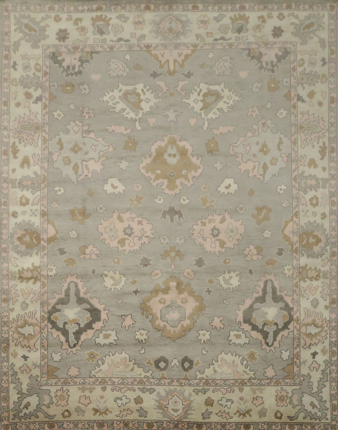 Traditional Oushak Grey and Pink Area Rug 9x12