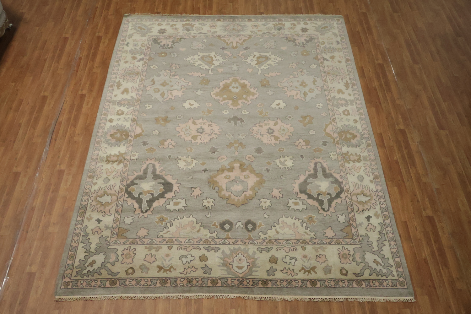 Traditional Oushak Grey and Pink Area Rug 9x12