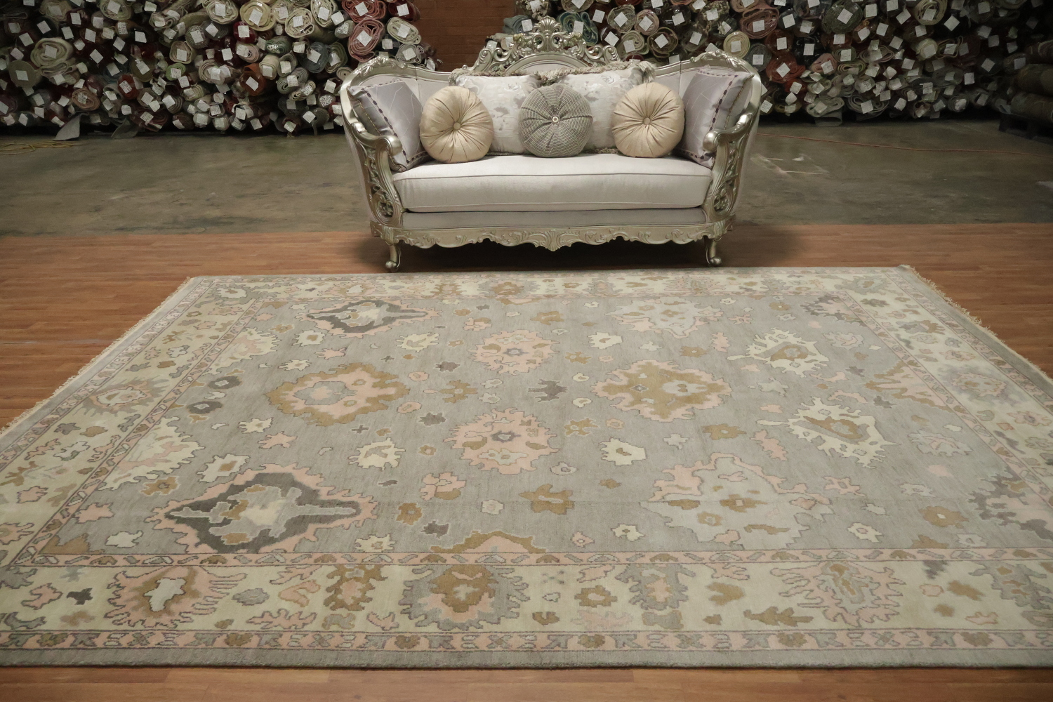 Traditional Oushak Grey and Pink Area Rug 9x12