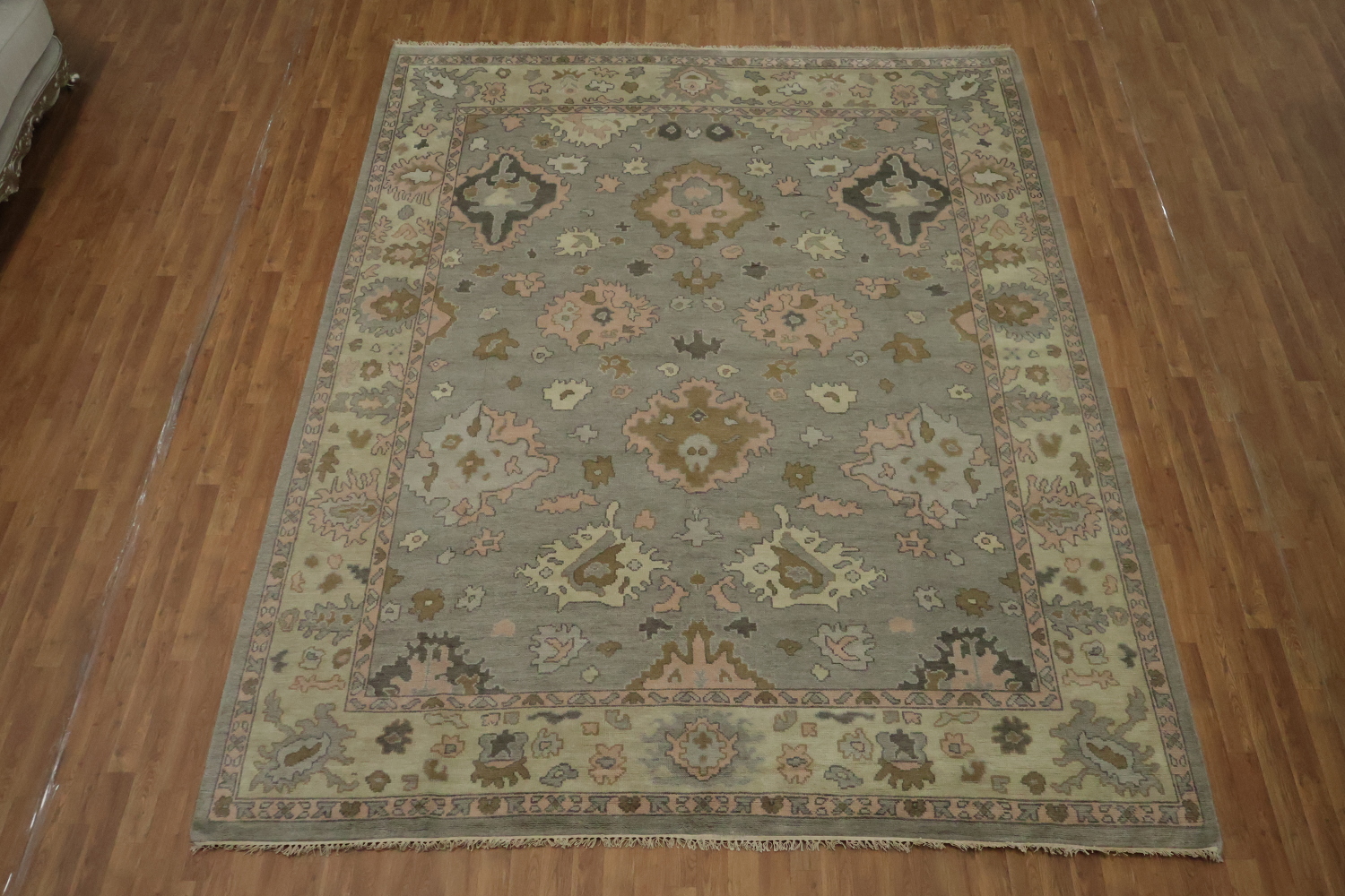 Traditional Oushak Grey and Pink Area Rug 9x12