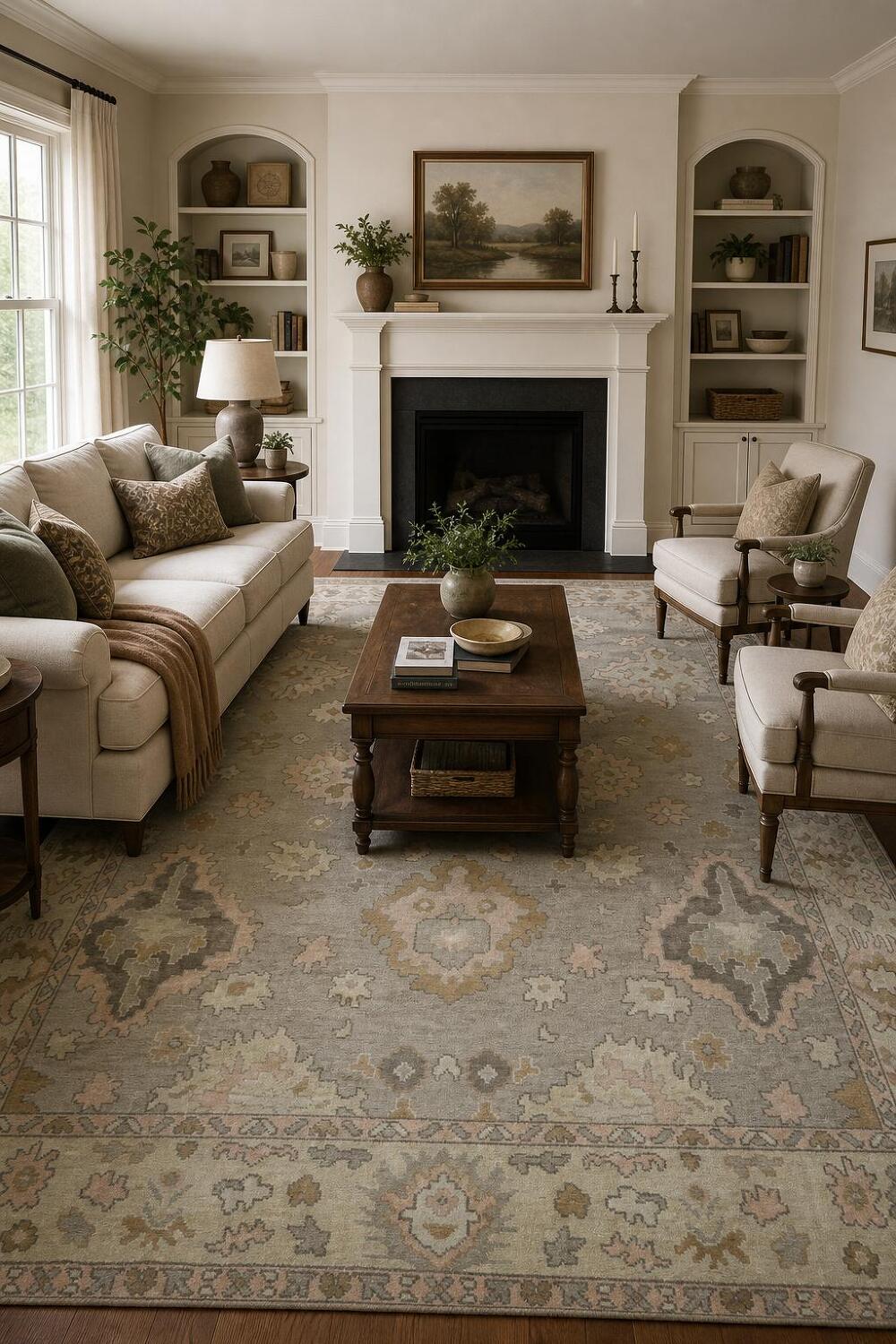 Traditional Oushak Grey and Pink Area Rug 9x12