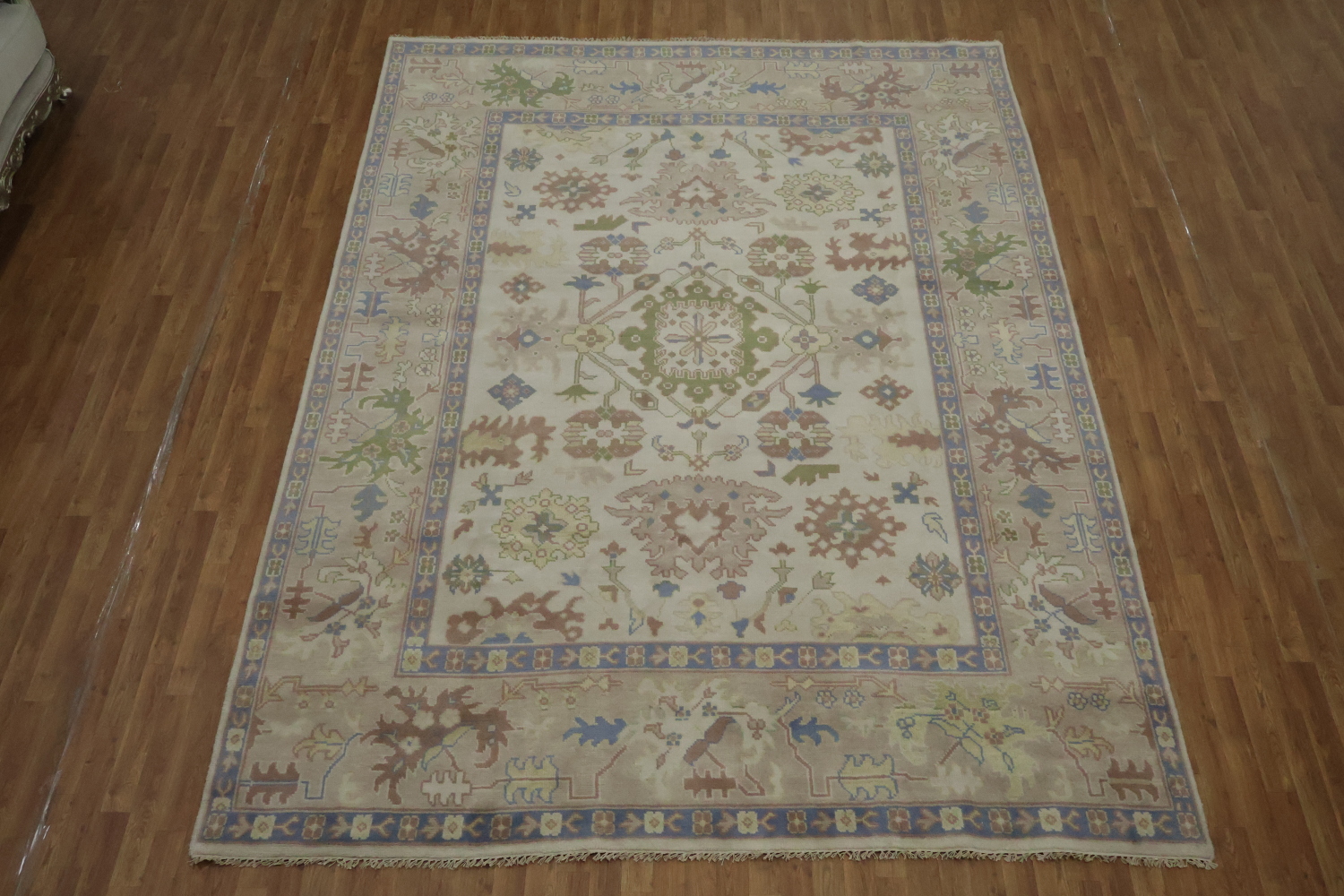 All-Over Ivory Vintage Style Oushak Hand Made Area Rug 9x12