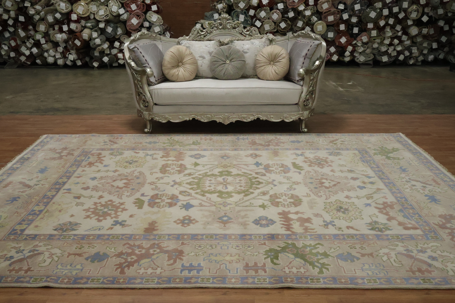 All-Over Ivory Vintage Style Oushak Hand Made Area Rug 9x12