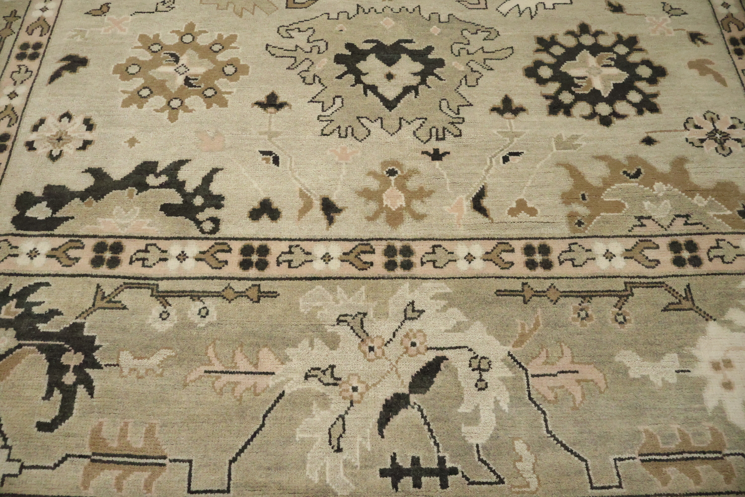 Earth-tone Beige and Black Oushak Indian Large Rug 10x14 ft