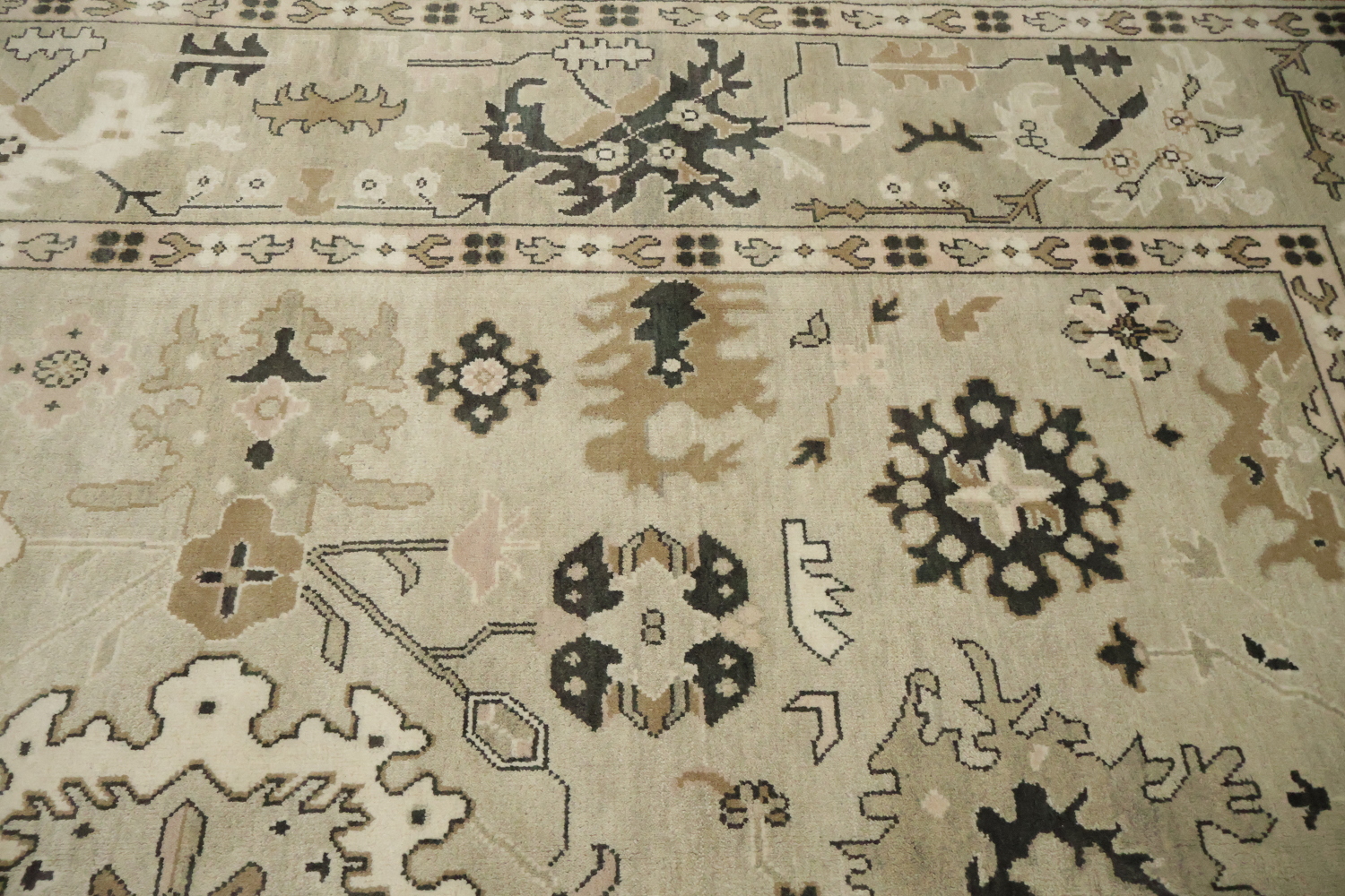 Earth-tone Beige and Black Oushak Indian Large Rug 10x14 ft