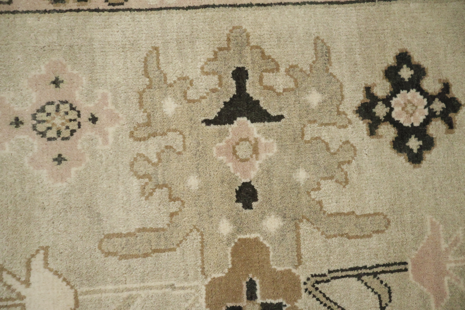Earth-tone Beige and Black Oushak Indian Large Rug 10x14 ft