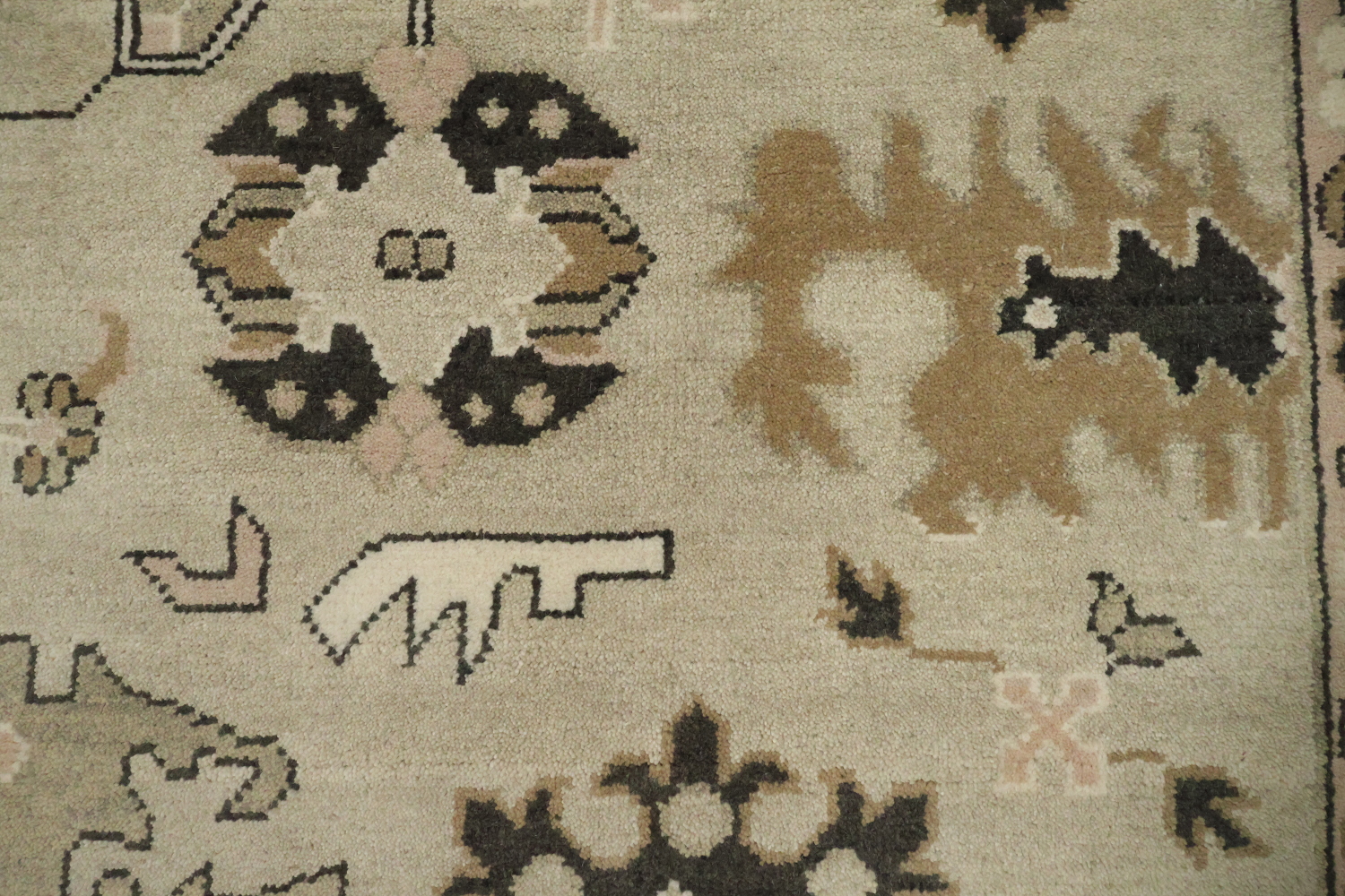 Earth-tone Beige and Black Oushak Indian Large Rug 10x14 ft