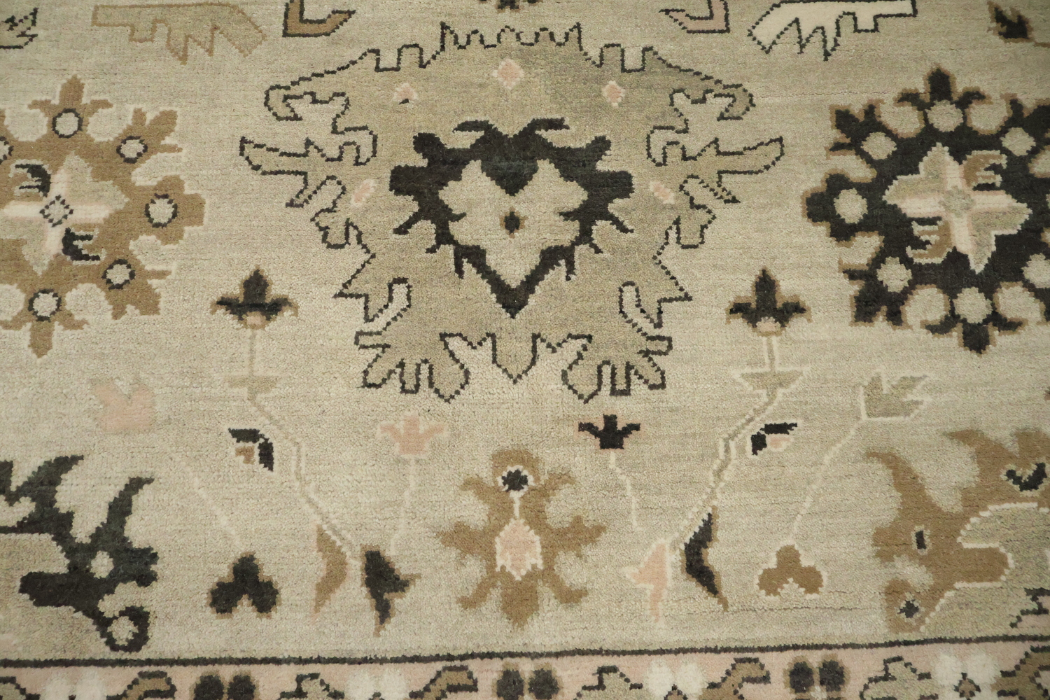 Earth-tone Beige and Black Oushak Indian Large Rug 10x14 ft