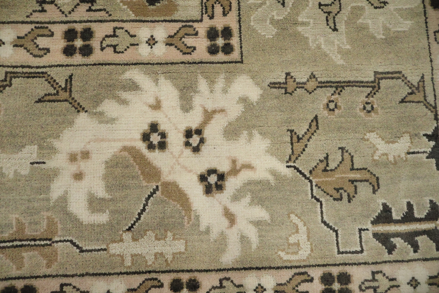 Earth-tone Beige and Black Oushak Indian Large Rug 10x14 ft