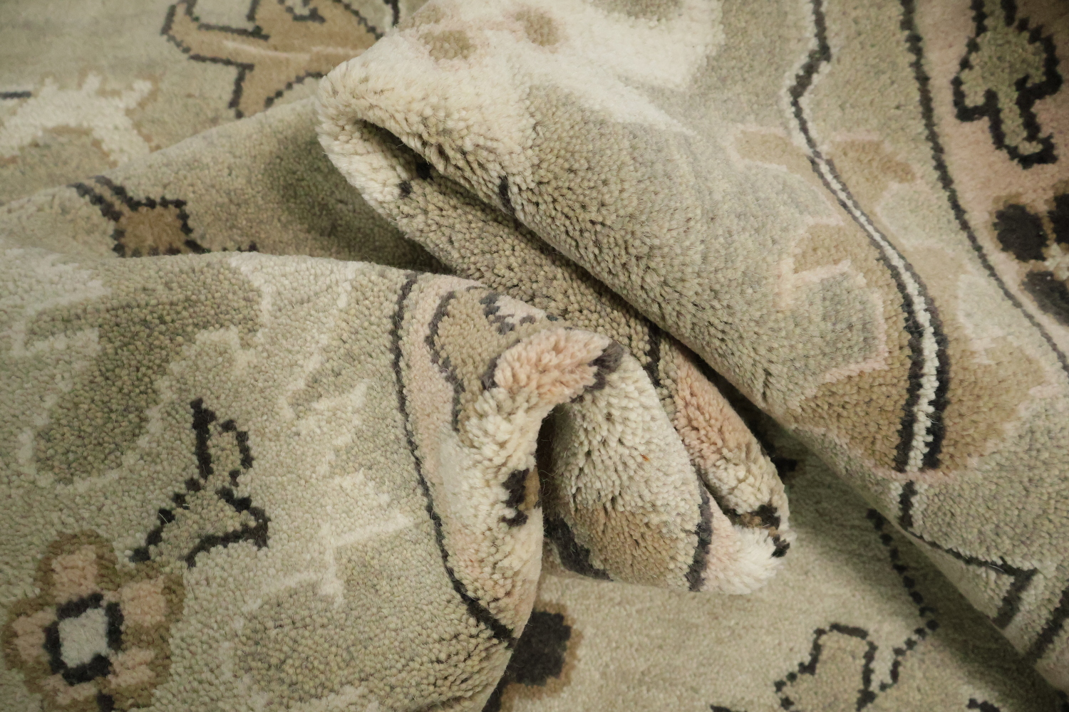 Earth-tone Beige and Black Oushak Indian Large Rug 10x14 ft