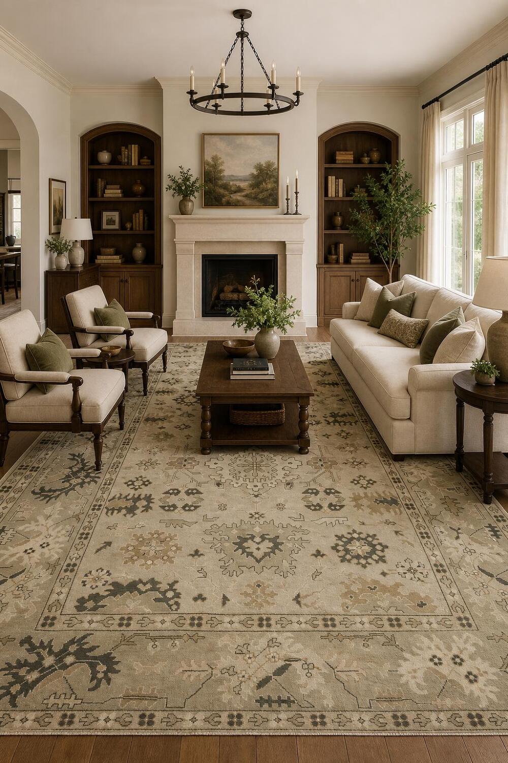 Earth-tone Beige and Black Oushak Indian Large Rug 10x14 ft