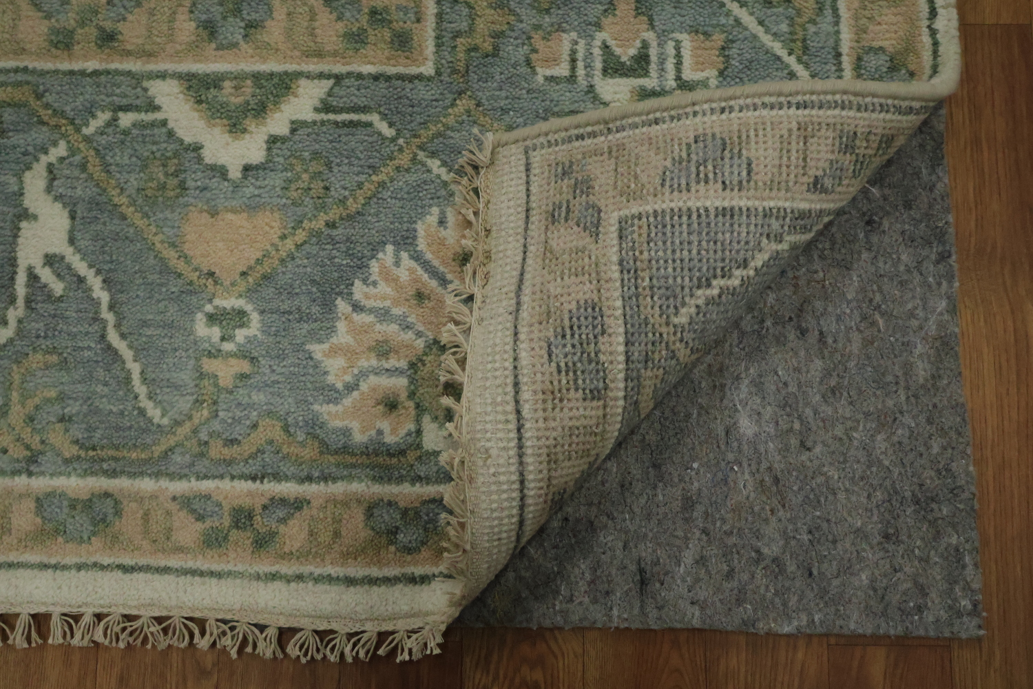 Traditional Oushak Ivory with Blue Border Wool Rug 8x10 ft