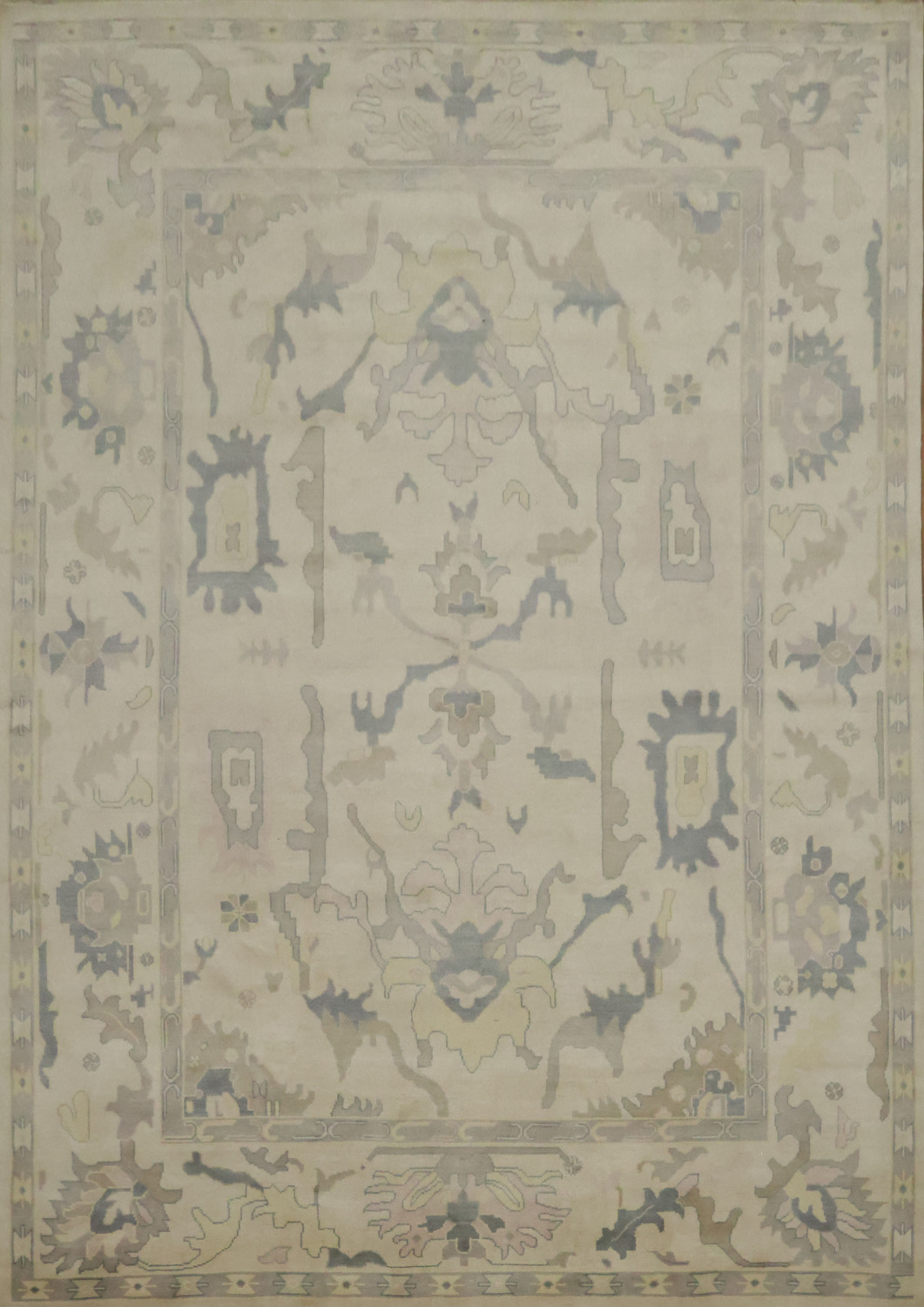 Oushak Style 10x14 Hand-Knotted Rug - Ivory & Light Blue  Wool Area Rug
