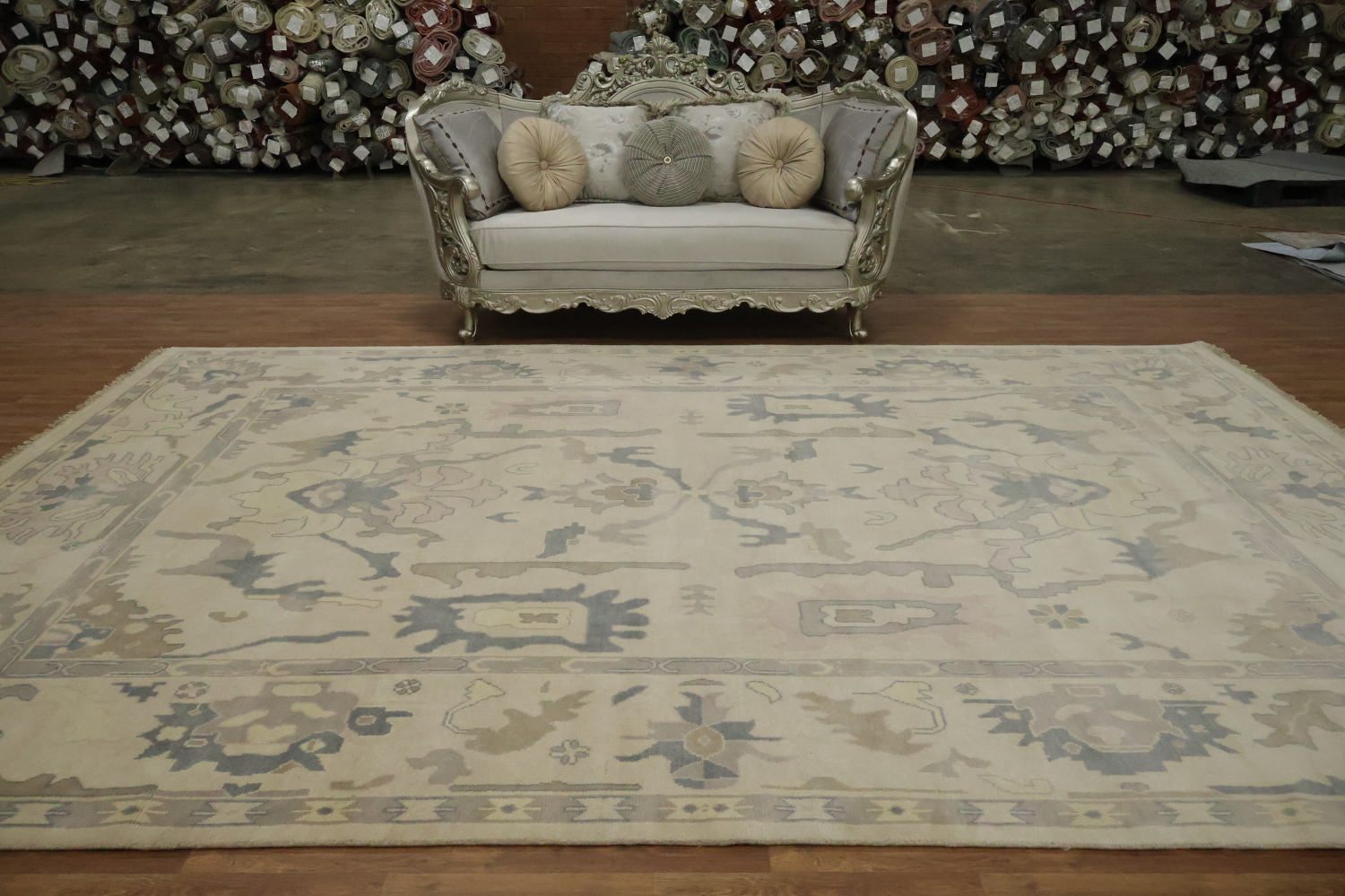 Oushak Style 10x14 Hand-Knotted Rug - Ivory & Light Blue  Wool Area Rug
