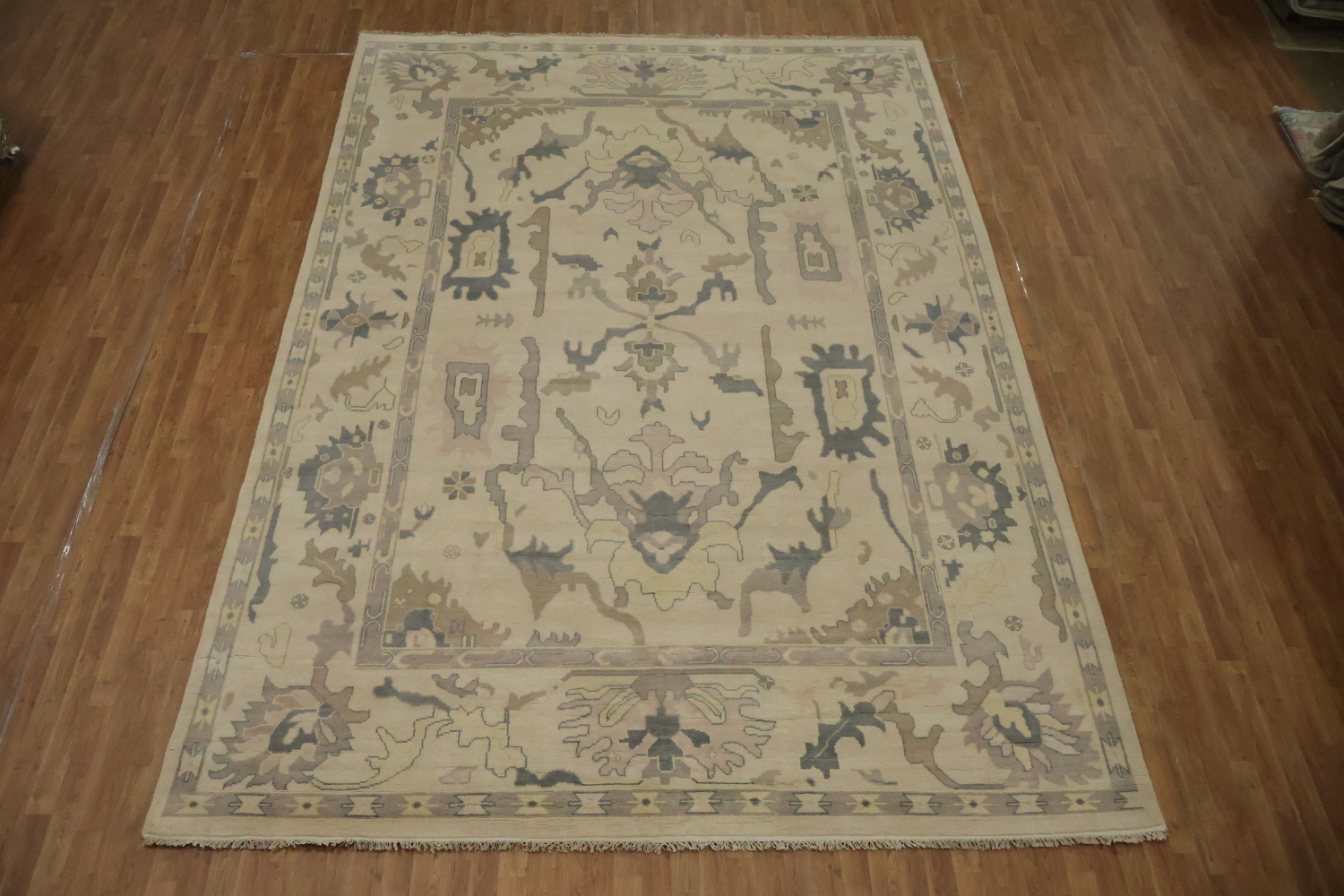 Oushak Style 10x14 Hand-Knotted Rug - Ivory & Light Blue  Wool Area Rug