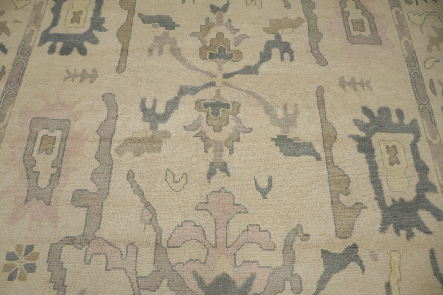 Oushak Style 10x14 Hand-Knotted Rug - Ivory & Light Blue  Wool Area Rug