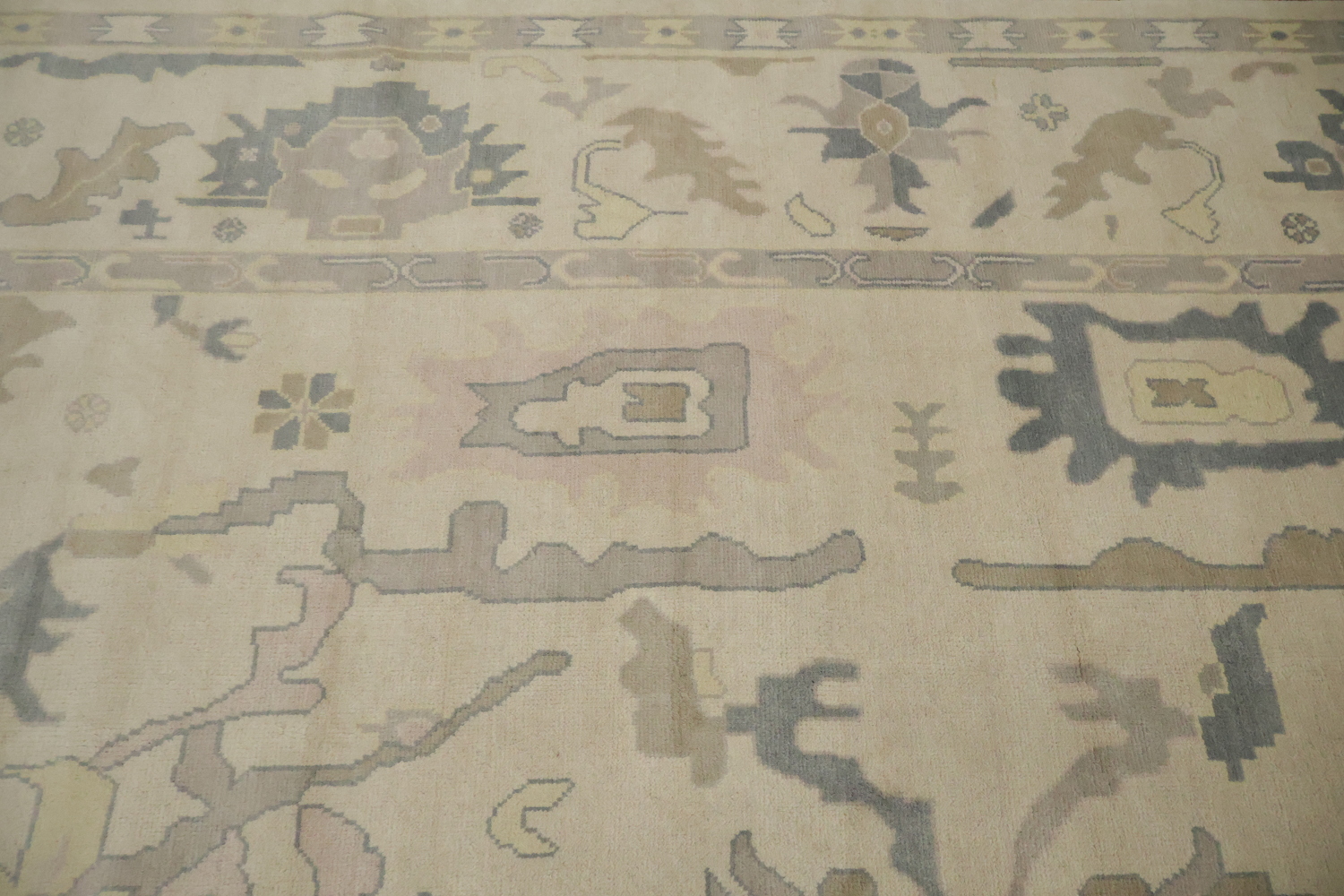 Oushak Style 10x14 Hand-Knotted Rug - Ivory & Light Blue  Wool Area Rug