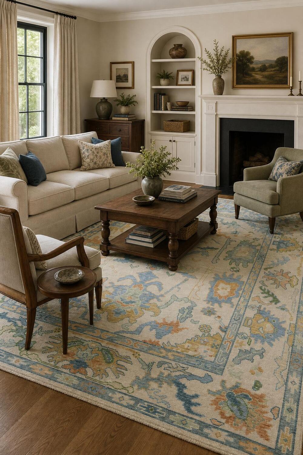 Ivory and Blue Oriental Rug Perfect for Living Room Ambiance 8' x 10'