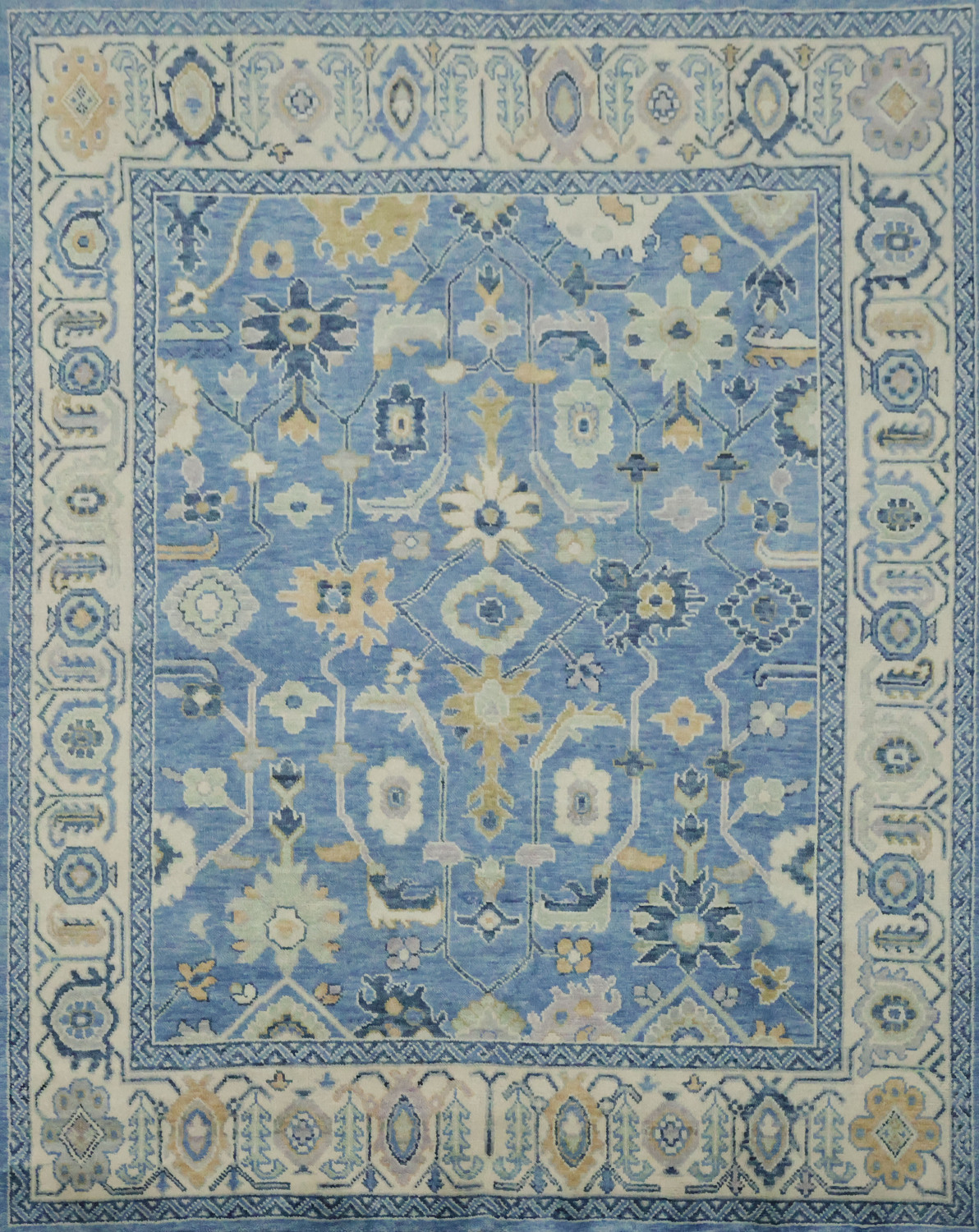 Premium 8x10 Blue Oushak Rug - Hand-Made Wool Traditional Area Rug