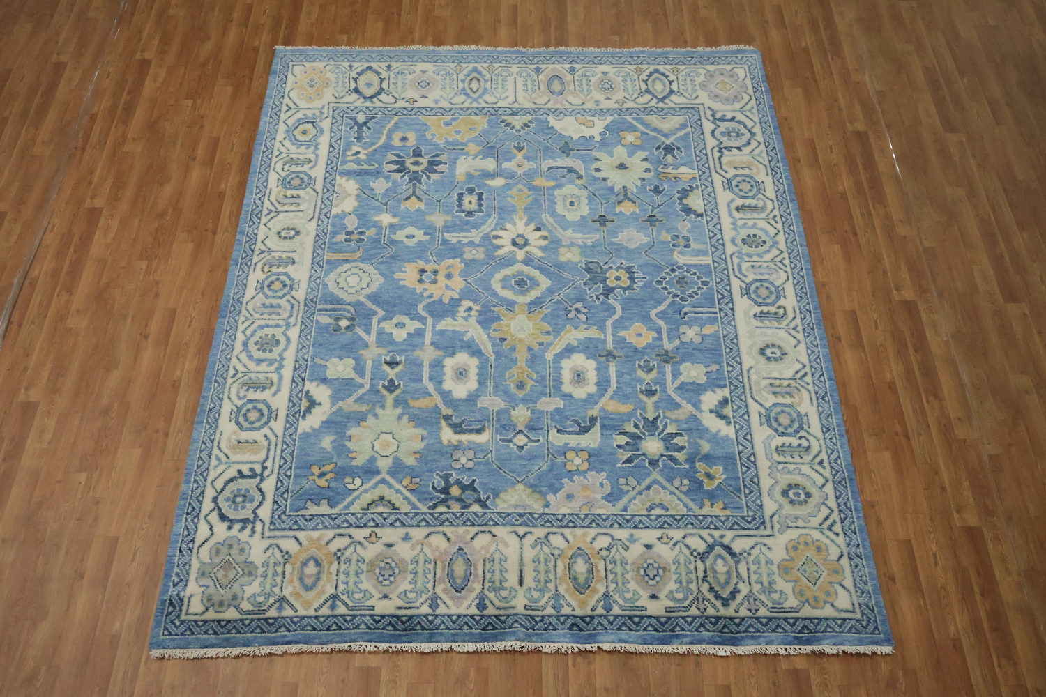 Premium 8x10 Blue Oushak Rug - Hand-Made Wool Traditional Area Rug