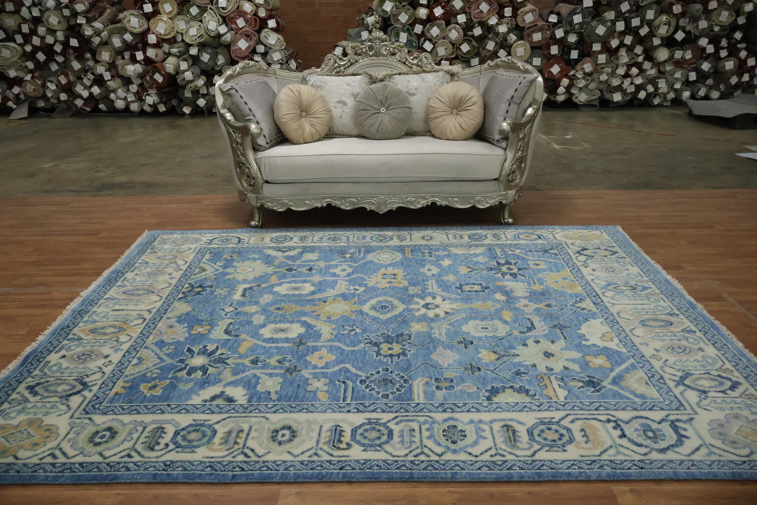 Premium 8x10 Blue Oushak Rug - Hand-Made Wool Traditional Area Rug