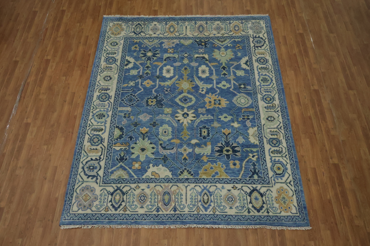 Premium 8x10 Blue Oushak Rug - Hand-Made Wool Traditional Area Rug