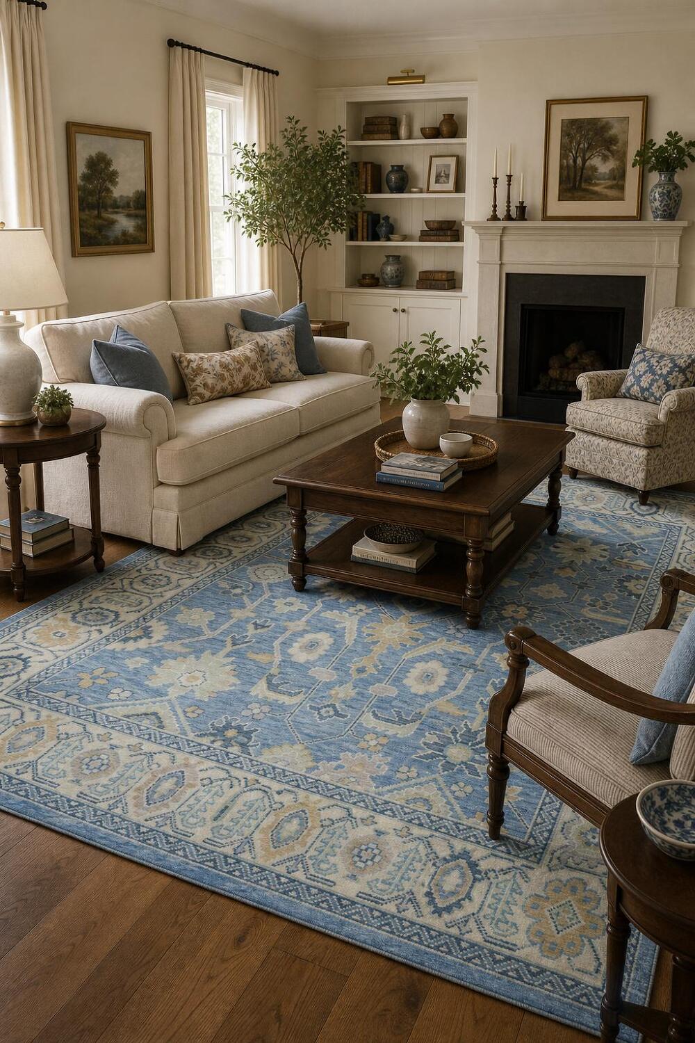 Premium 8x10 Blue Oushak Rug - Hand-Made Wool Traditional Area Rug