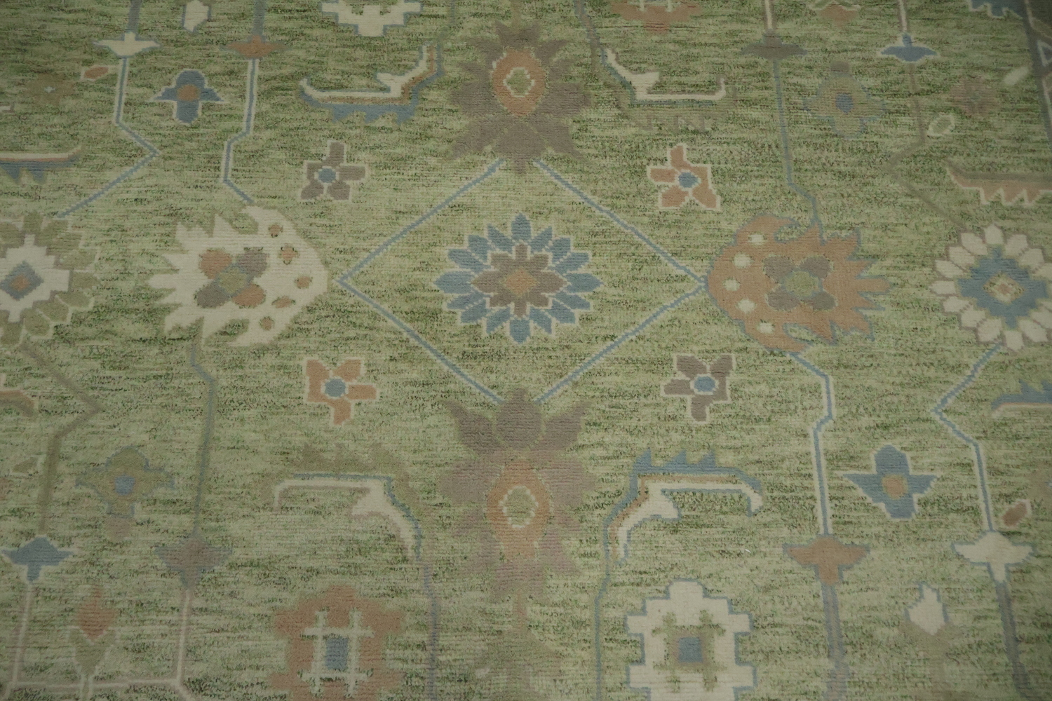 Green Traditional Oushak Hand-Knotted Wool Area Rug - 9x12